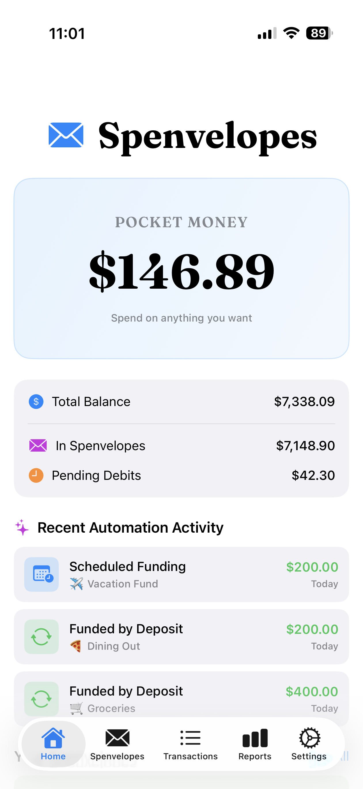 Spenvelopes App Dashboard